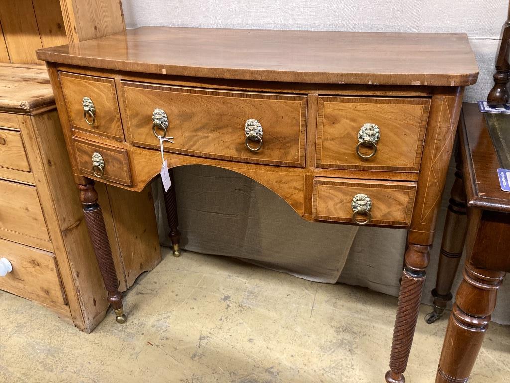 A small Regency mahogany bowfront sideboard, length 98cm, depth 52cm, height 90cm